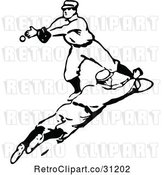 Vector Clip Art of Retro Baseball Baseman Reaching to Catch the Ball by Prawny Vintage