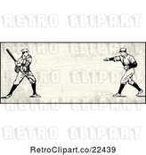 Vector Clip Art of Retro Baseball Batter and Pitcher Banner over Tan with Copyspace by BestVector