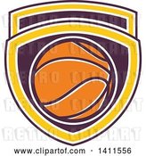 Vector Clip Art of Retro Basketball in a Purple White and Yellow Shield by Patrimonio