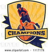 Vector Clip Art of Retro Basketball Player Athlete on a Shield with CHAMPIONS Text by Patrimonio