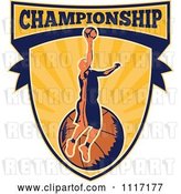 Vector Clip Art of Retro Basketball Player Athlete on a Shield with CHAMPIONSHIP Text by Patrimonio