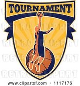 Vector Clip Art of Retro Basketball Player Athlete on a Shield with TOURNAMENT Text by Patrimonio