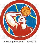 Vector Clip Art of Retro Basketball Player in a Circle by Patrimonio