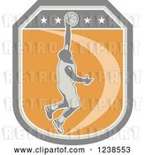 Vector Clip Art of Retro Basketball Player on a Shield by Patrimonio