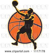 Vector Clip Art of Retro Basketball Player over a Ball by Patrimonio