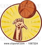 Vector Clip Art of Retro Basketball Player Throwing a Ball over Rays by Patrimonio