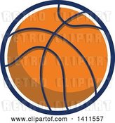 Vector Clip Art of Retro Basketball with a White and Blue Circle Outline by Patrimonio