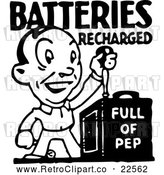 Vector Clip Art of Retro Batteries Recharged Man by BestVector
