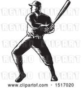 Vector Clip Art of Retro Batting Baseball Player, in Woodcut by Patrimonio