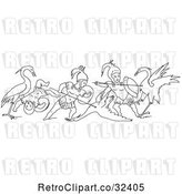Vector Clip Art of Retro Battle Between Cranes and Pygmies 2 by Picsburg