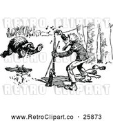 Vector Clip Art of Retro Bear Charging a Hunter 3 by Prawny Vintage