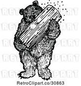 Vector Clip Art of Retro Bear Eating Honey from a Log by Prawny Vintage