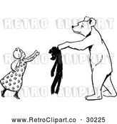 Vector Clip Art of Retro Bear Handing a Girl a Teddy by Prawny Vintage