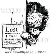 Vector Clip Art of Retro Bear Posting a Lost Sign by Prawny Vintage