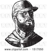 Vector Clip Art of Retro Bearded Chef Wearing a Baseball Cap, in Woodcut by Patrimonio