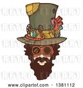 Vector Clip Art of Retro Bearded White Steampunk Mans Face Wearing a Top Hat by BNP Design Studio