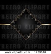 Vector Clip Art of Retro Beautiful Golden Diamond Shaped Invitation Frame and Line over a Black Pattern by KJ Pargeter