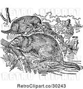 Vector Clip Art of Retro Beavers and Their Dam by Prawny Vintage