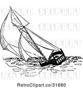 Vector Clip Art of Retro Bed Boat Sailing at Sea by Prawny Vintage