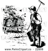 Vector Clip Art of Retro Beekeeper Approaching Hives by Prawny Vintage