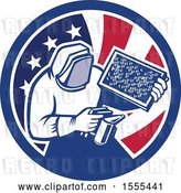Vector Clip Art of Retro Beekeeper Smoking out a Hive in an American Flag Circle by Patrimonio