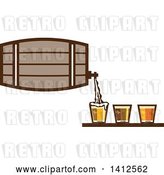 Vector Clip Art of Retro Beer Keg Barrel Pouring Light, Dark and Ale into Glasses by Patrimonio