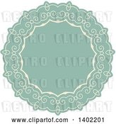 Vector Clip Art of Retro Beige and Turquoise Fancy Round Label Design Element by KJ Pargeter