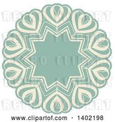 Vector Clip Art of Retro Beige and Turquoise Fancy Round Label Design Element with Hearts by KJ Pargeter