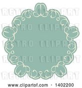 Vector Clip Art of Retro Beige and Turquoise Fancy Round Label Design Element with Hearts by KJ Pargeter
