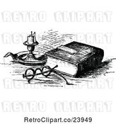 Vector Clip Art of Retro Bible with Glasses and a Candle by Prawny Vintage