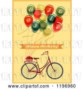Vector Clip Art of Retro Bicycle and Balloon Happy Birthday Greeting on Yellow by Eugene