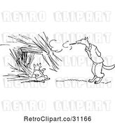 Vector Clip Art of Retro Big Bad Wolf Blowing down a Pigs House of Straw by Prawny Vintage