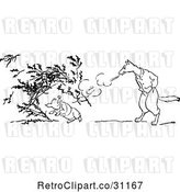 Vector Clip Art of Retro Big Bad Wolf Blowing down a Pigs House of Twigs by Prawny Vintage