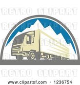 Vector Clip Art of Retro Big Rig Truck over Mountains by Patrimonio
