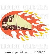 Vector Clip Art of Retro Big Rig Truck with Flames by Patrimonio