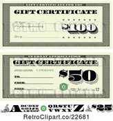Vector Clip Art of Retro Bill Styled Gift Certificate Designs with Letters by BestVector