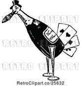 Vector Clip Art of Retro Bird Playing Card Wine Bottle by Prawny Vintage