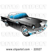 Vector Clip Art of Retro Black 1955 Ford Thunderbird Car with a White Removable Fiberglass Top and Chrome Accents by Andy Nortnik