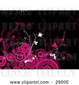 Vector Clip Art of Retro Black Background with White and Pink Splatters, Flourishes and Circles by KJ Pargeter