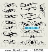 Vector Clip Art of Retro Black Calligraphic Flourishes on Tan by Elena