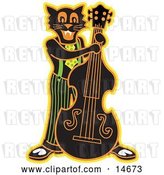 Vector Clip Art of Retro Black Cat Playing a Bass Fiddle in a Band Clipart Illustration by Andy Nortnik