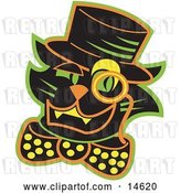 Vector Clip Art of Retro Black Cat Wearing a Hat and a Bow and a Monacle over His Eye by Andy Nortnik