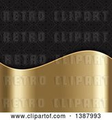 Vector Clip Art of Retro Black Damask Background with a Shiny Gold Wave Panel by KJ Pargeter