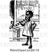 Vector Clip Art of Retro Black Girl Eating Candy by a Shop by Prawny Vintage