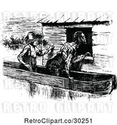 Vector Clip Art of Retro Black Guy and Boy in a Boat by Prawny Vintage