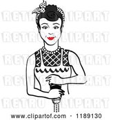 Vector Clip Art of Retro Black Haired Housewife or Maid Lady Grinding Fresh Pepper 2 by Andy Nortnik