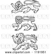 Vector Clip Art of Retro Black Heraldic Lions in Profile by Vector Tradition SM