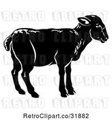 Vector Clip Art of Retro Black Lamb in Profile by AtStockIllustration