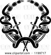 Vector Clip Art of Retro Black Laurel Wreath with Swords by Vector Tradition SM