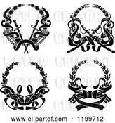 Vector Clip Art of Retro Black Laurel Wreaths with Swords and Ribbons by Vector Tradition SM